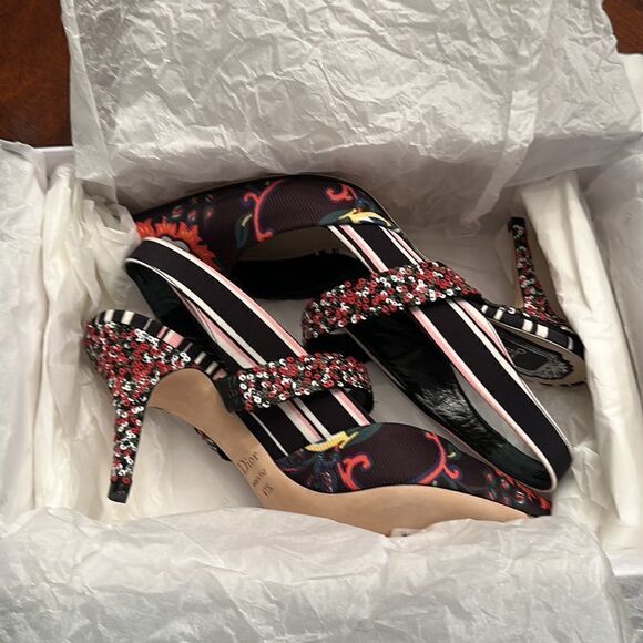 Christian Dior floral satin printed slingback pumps size 41,5 - Picture 11 of 13